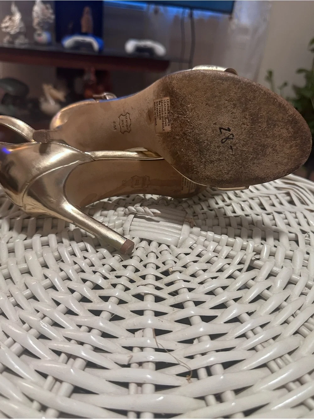 Tory Burch Women’s Metallic Rose Gold Ankle Strap Heels Size 8M Leather